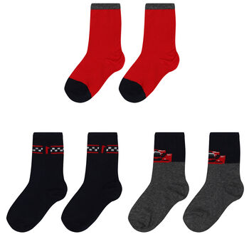 Boys Red, Navy Blue & Grey Socks (3 Pack)